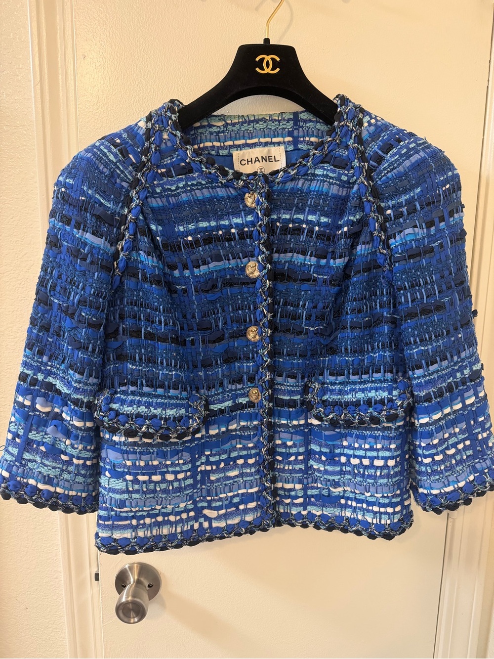 CHANEL Blue Multi-Tone Tweed Cropped Jacket